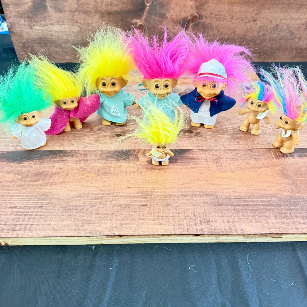 Vintage Russ Berrie Troll Doll Lot 8pc Get Well Soon Nurse Rainbow Hair Figures